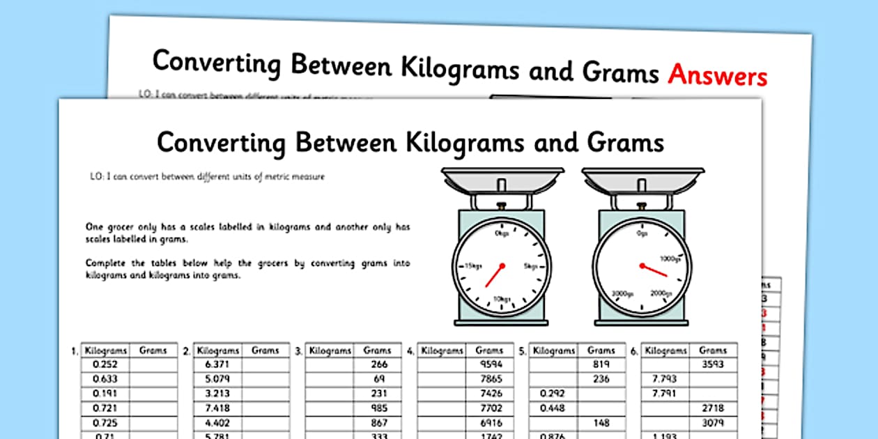 Converting g to kg Worksheet (teacher made) Twinkl