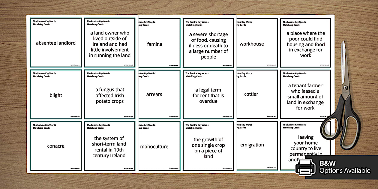 The Famine Key Words Matching Cards