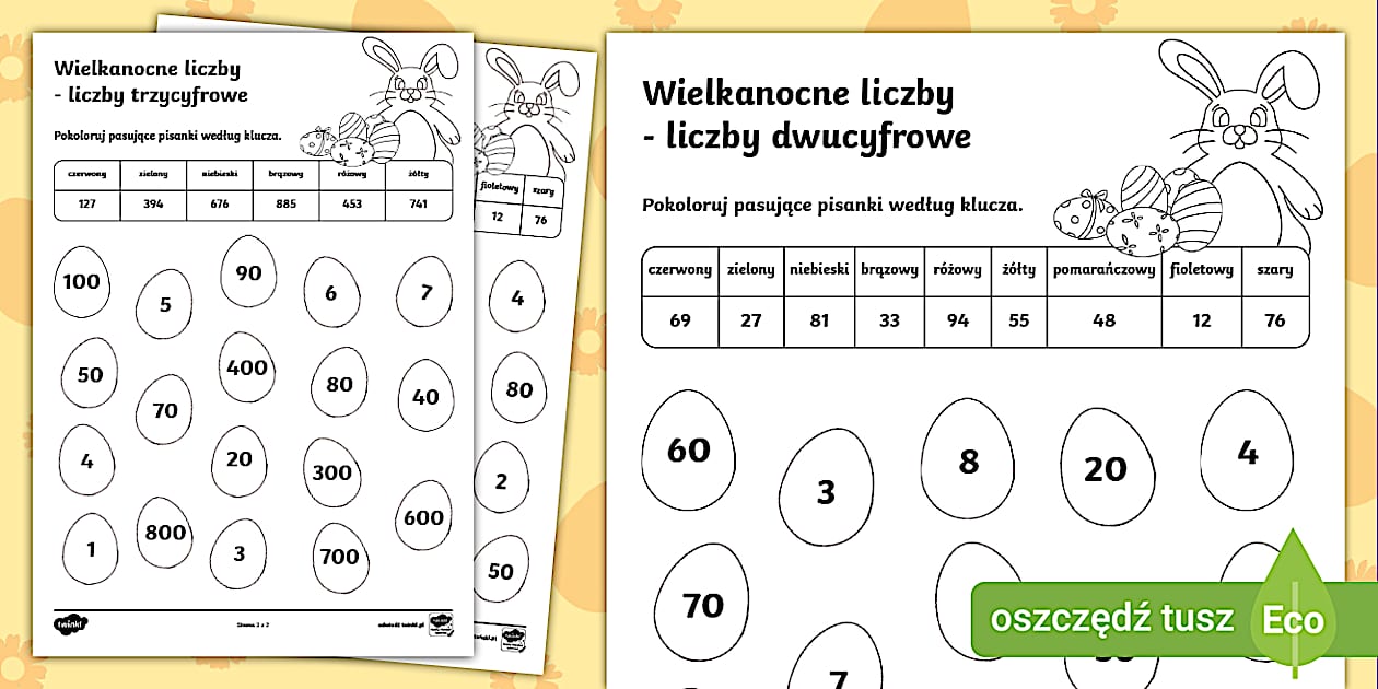 Wielkanocne liczby | Liczby 2 i 3-cyfrowe | Karta pracy