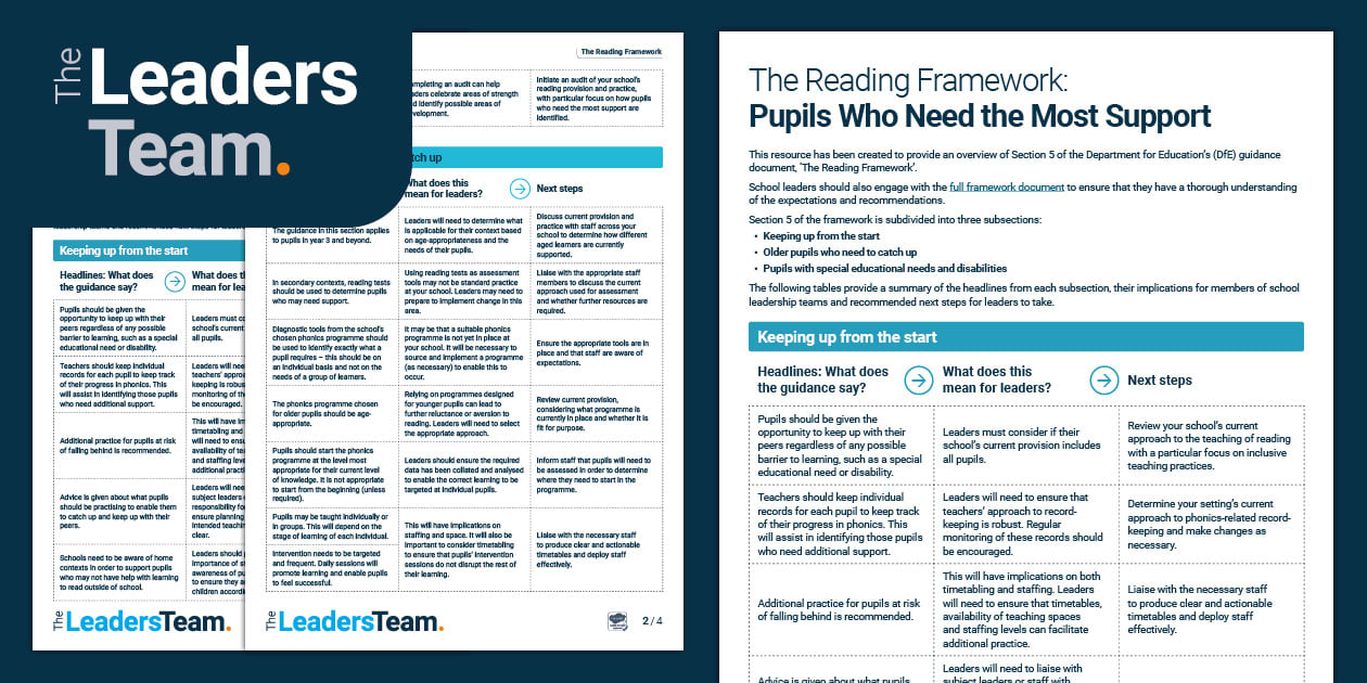 Reading Framework: Pupils Who Need the Most Reading Support