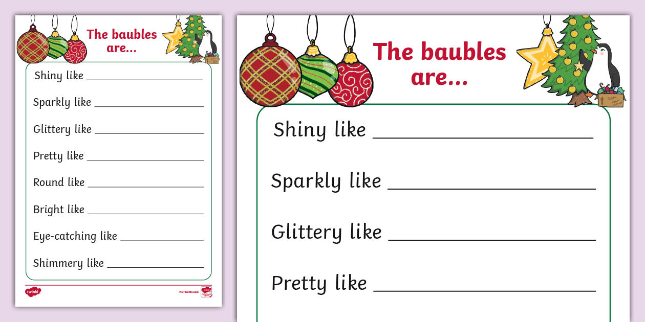 Baubles Simile Poem Template - Twinkl Christmas - Twinkl