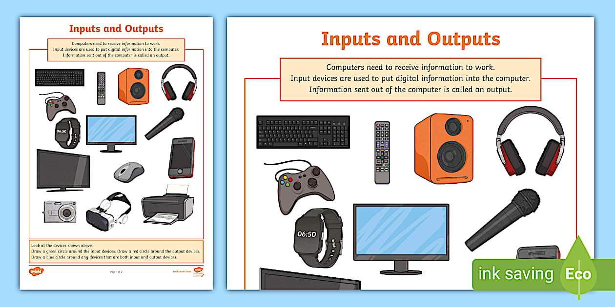 Computer Inputs and Outputs Worksheet - Twinkl