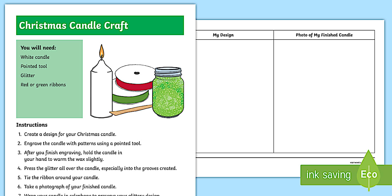 Glittery Christmas Candle Craft Instructions (teacher made)