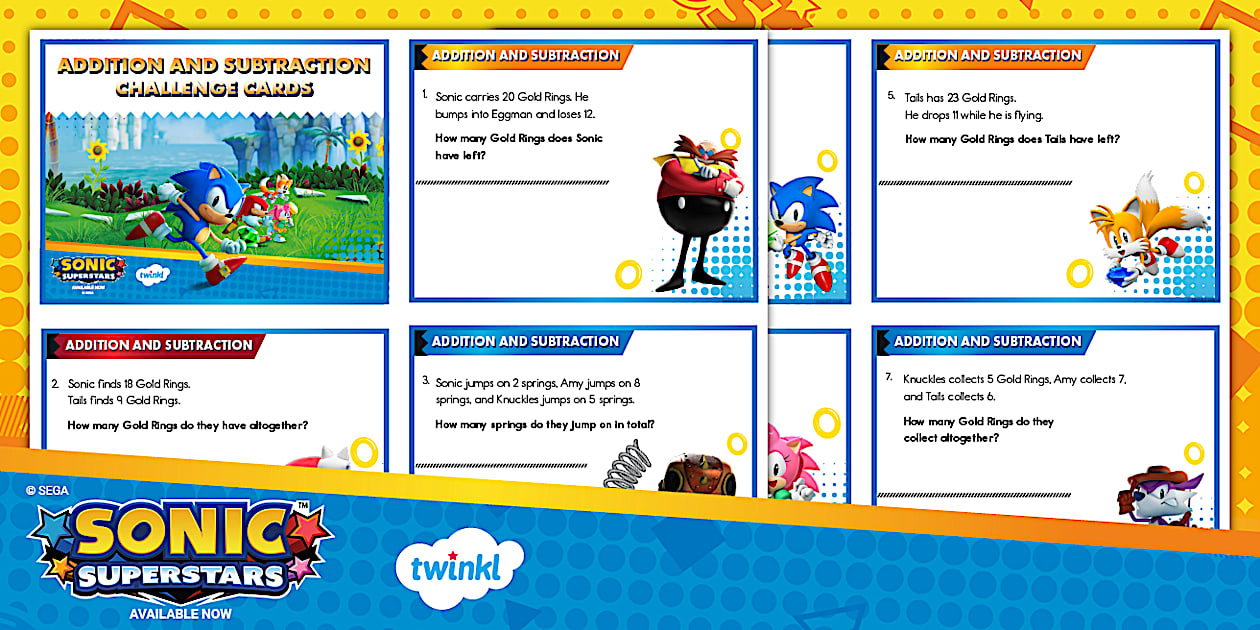 Array Sonic Math FREE! - Sonic: Addition and Subtraction Math Challenge Cards