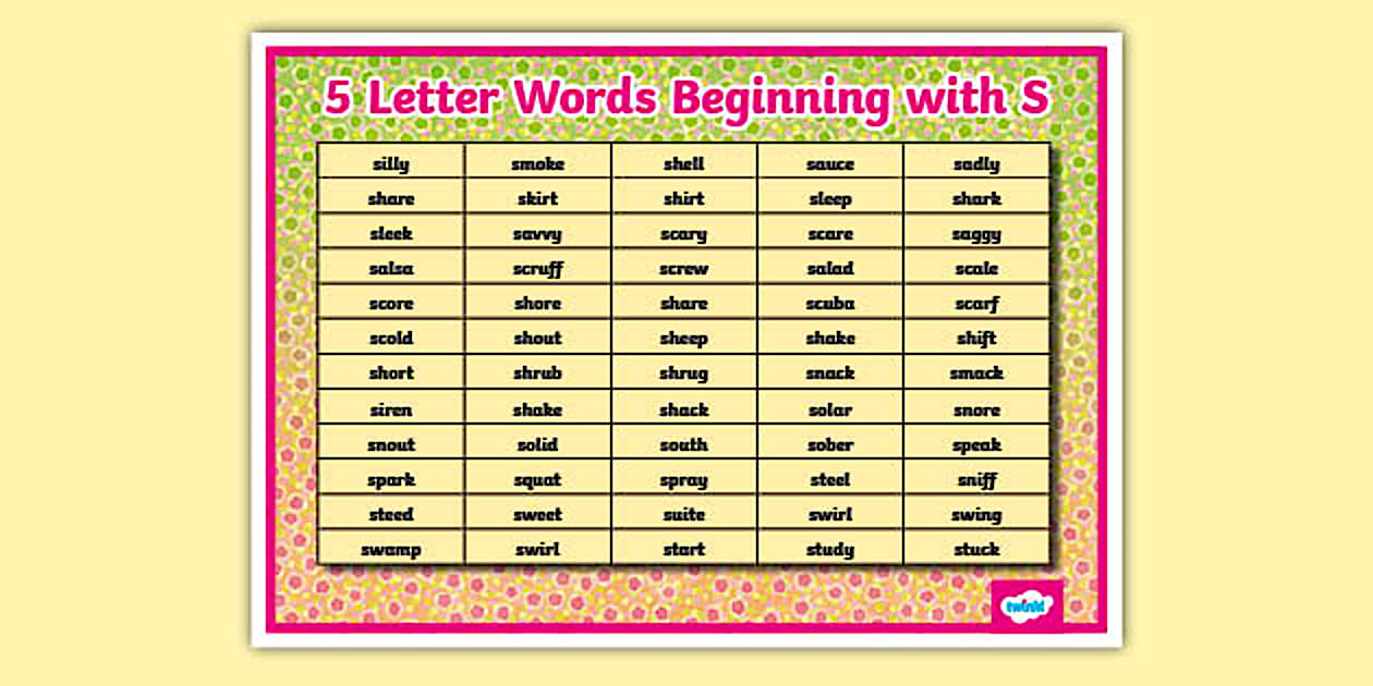 Five Letter Words Beginning With 'S' Poster Twinkl