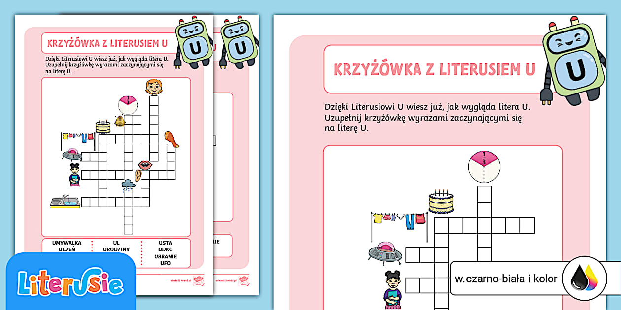 Krzyżówka z Literusiem U | Piszemy wyrazy na literę U