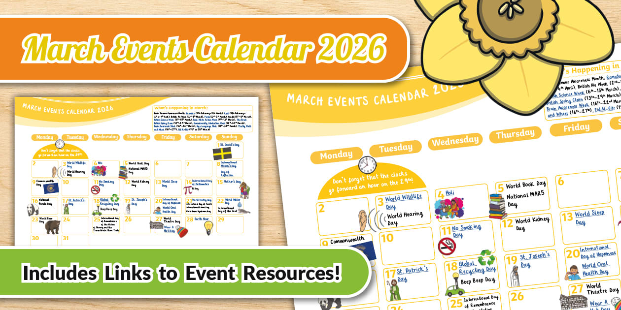 March Events Calendar 2026 - Twinkl