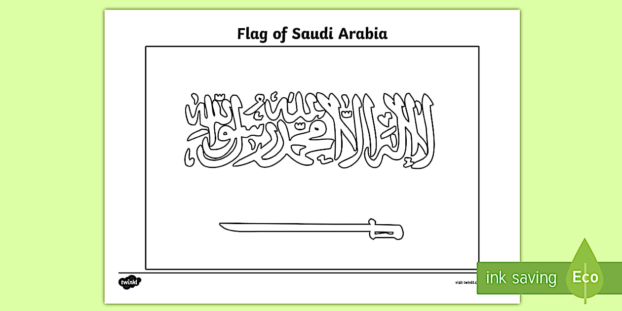 Cursive Saudi Arabia Flag Colouring Sheet (professor feito)