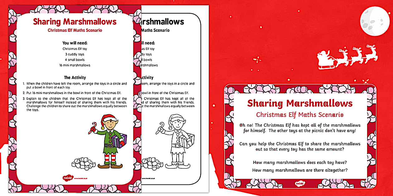 Christmas Maths Sharing Activity - Marshmallows Elf Scenario