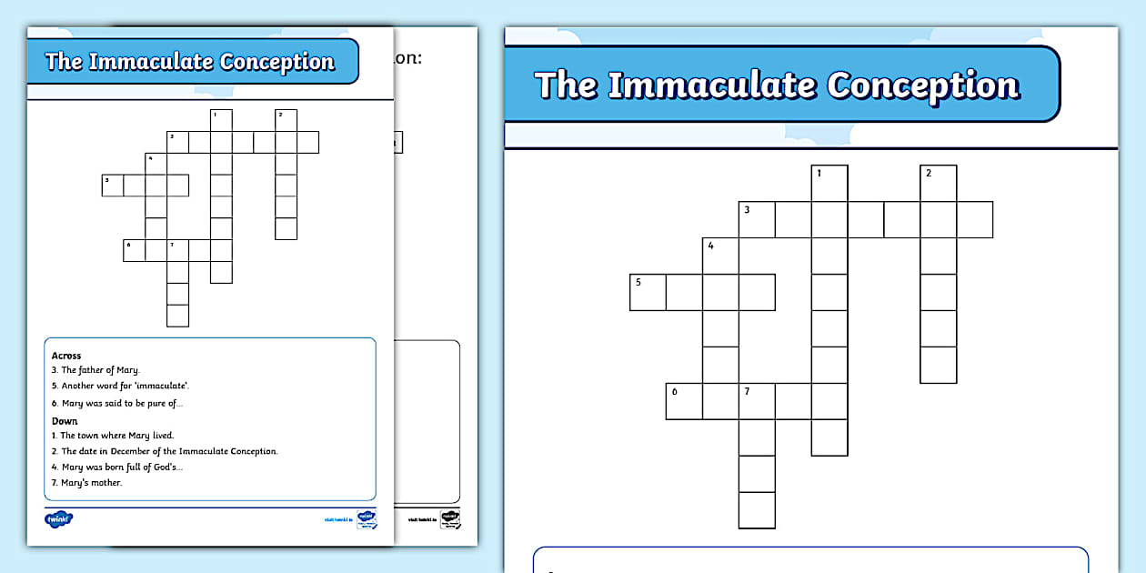 Feast of the Immaculate Conception Crossword Puzzle Twinkl