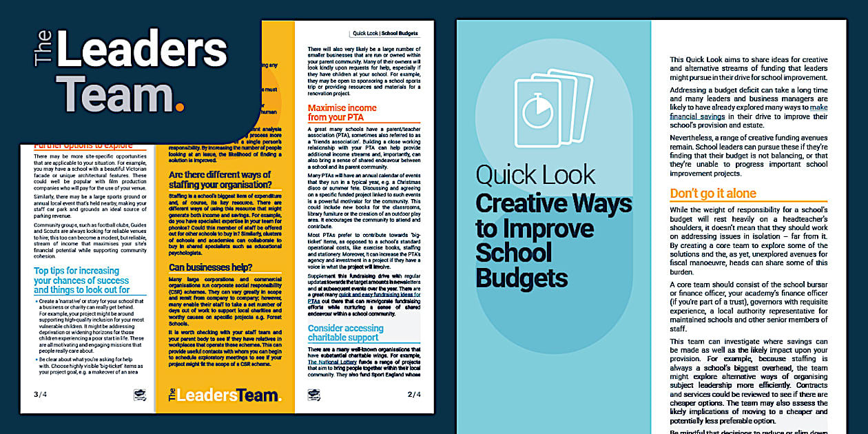 Quick Look: Creative Ways to Improve School Budgets - Twinkl
