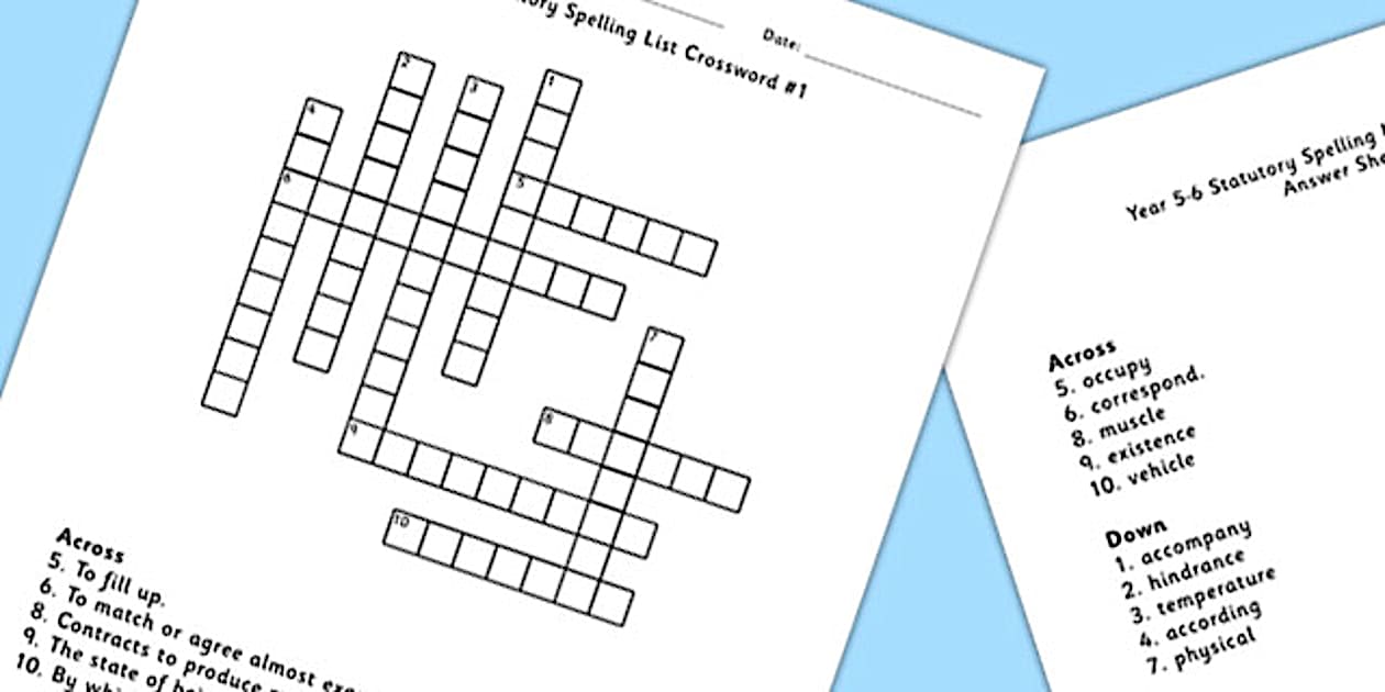 Lower Ability Year 5 6 Statutory Spelling List Crossword 1