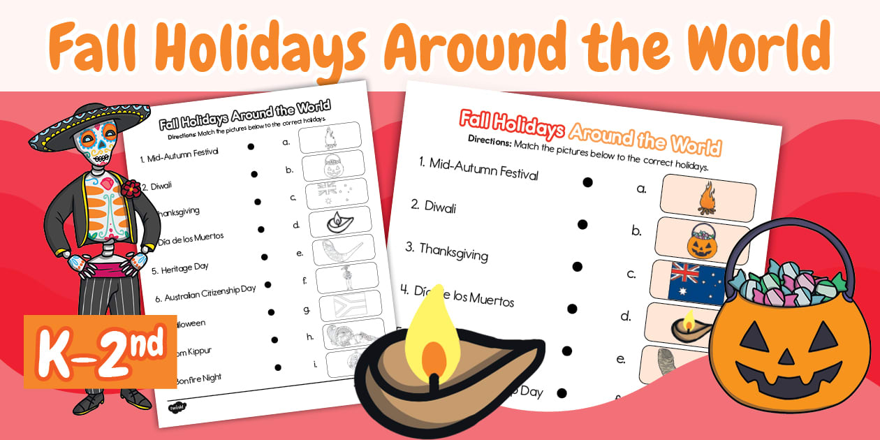 Fall Holidays Around the World Matching Worksheet Twinkl