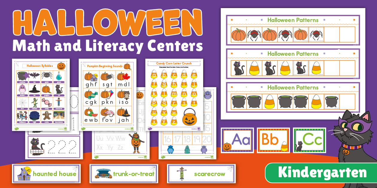 Kindergarten Halloween Math and Literacy Centers Twinkl