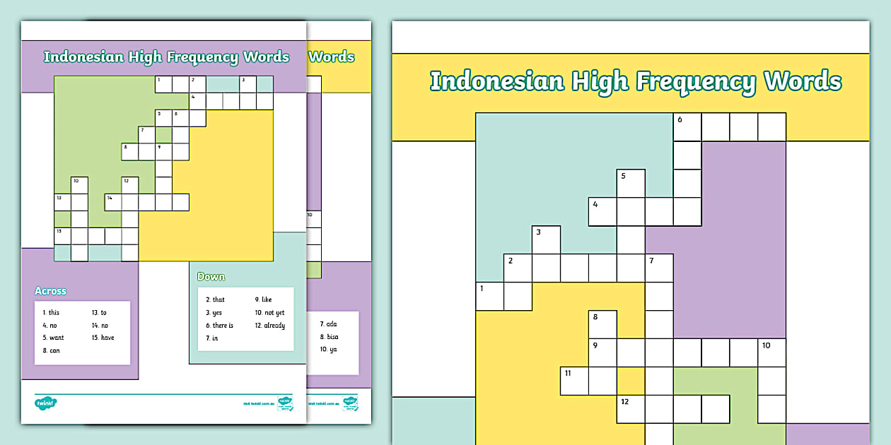 Indonesian High Frequency Words Crossword Twinkl