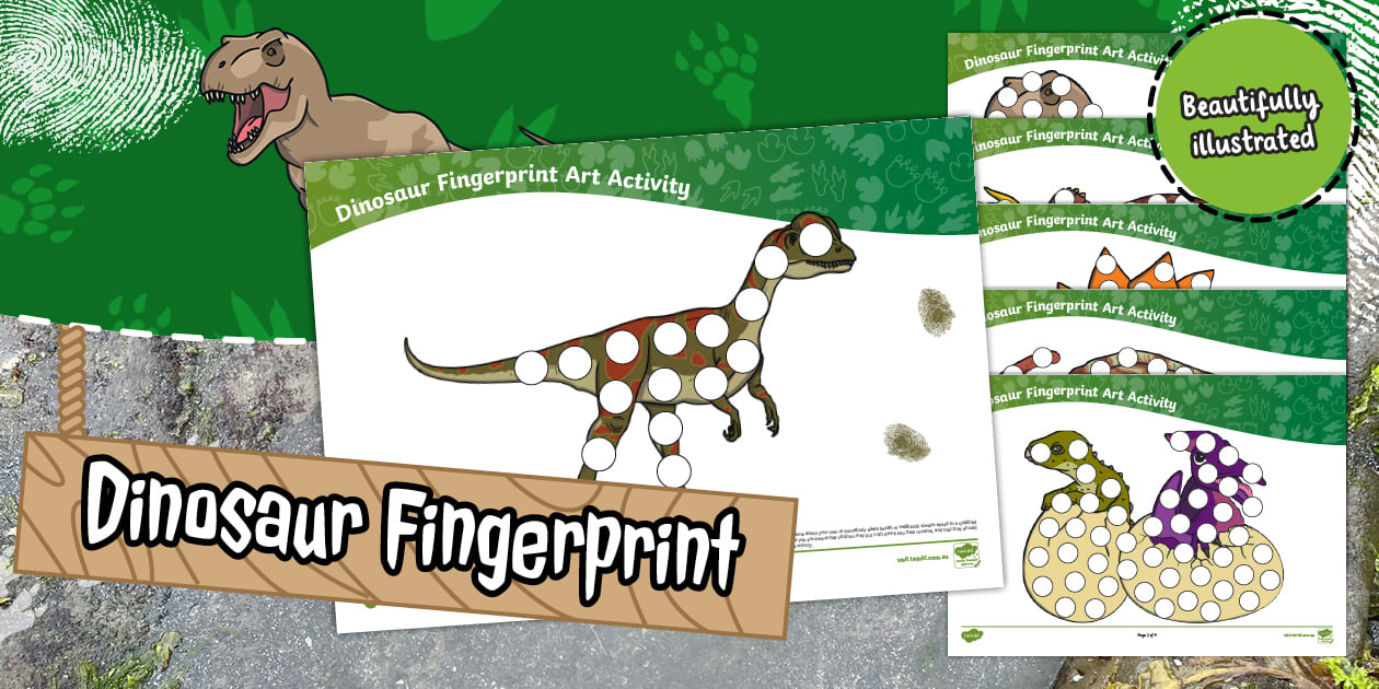 Dinosaur Fingerprint Art Activity (teacher made) Twinkl
