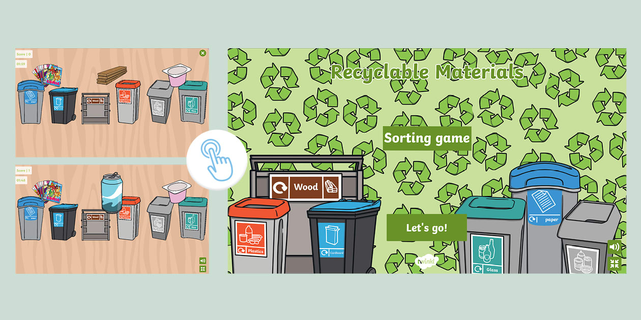 Recyclable Materials Interactive Sorting Game - Twinkl
