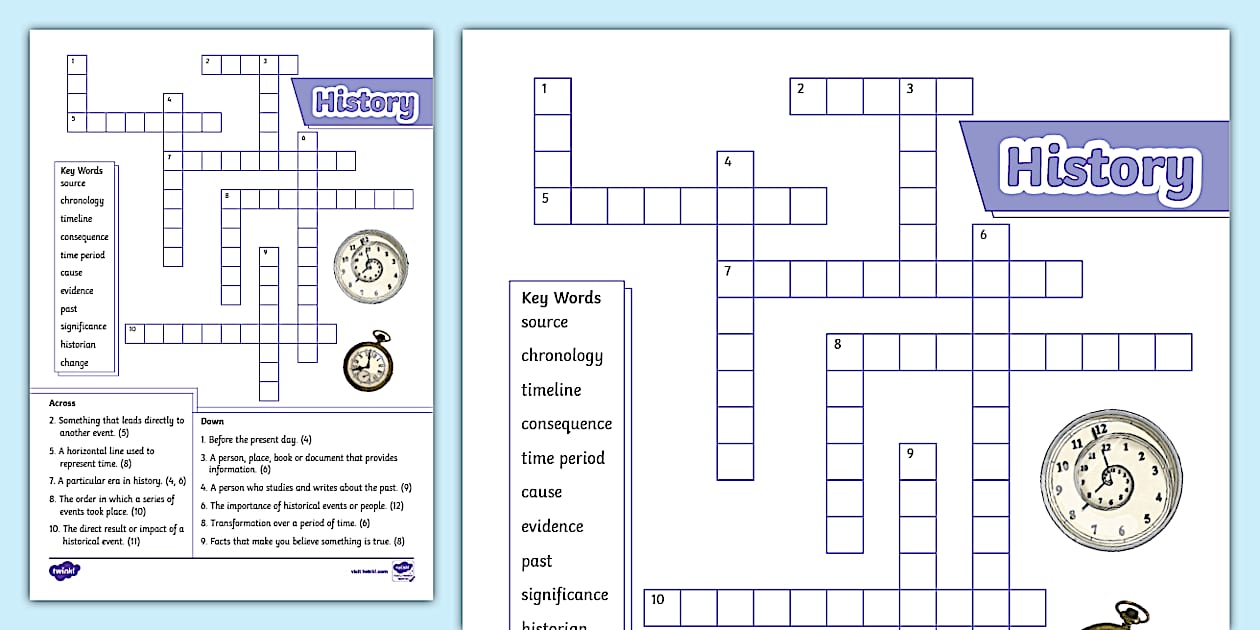 KS2 History Crossword Activity Sheet (teacher made) Twinkl