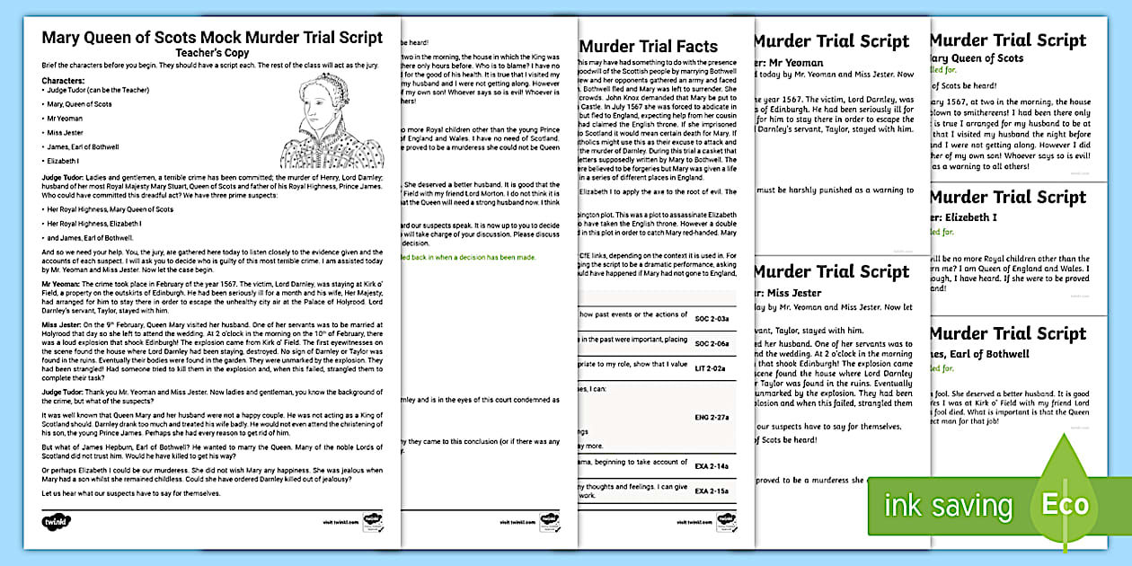 Editable Mary Queen of Scots Mock Murder Trial Script