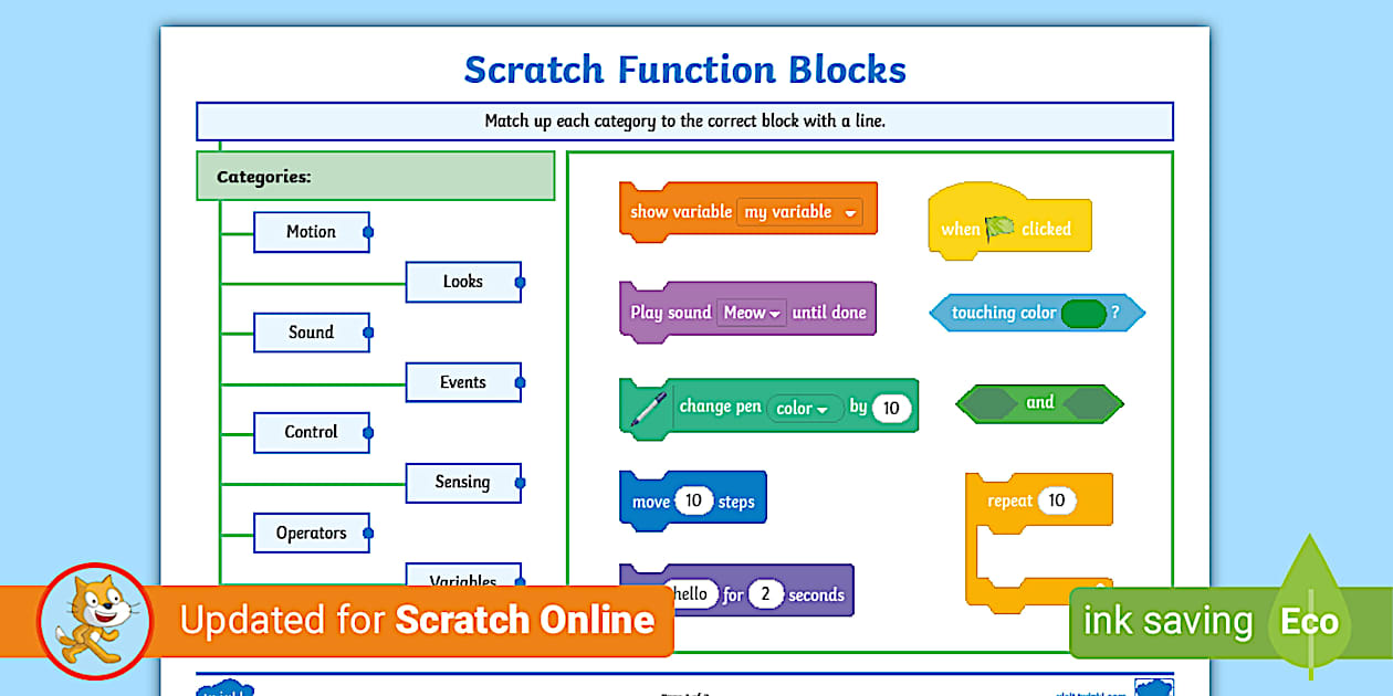 KS2 Scratch Blocks Matching Activity Worksheet - Twinkl