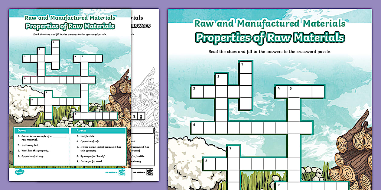 Grade 4 NS: Properties of Raw Materials: Crossword Twinkl