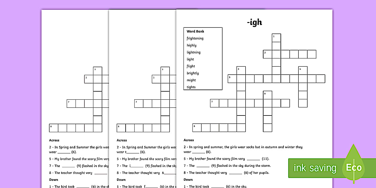 igh Sound Differentiated Crossword Twinkl