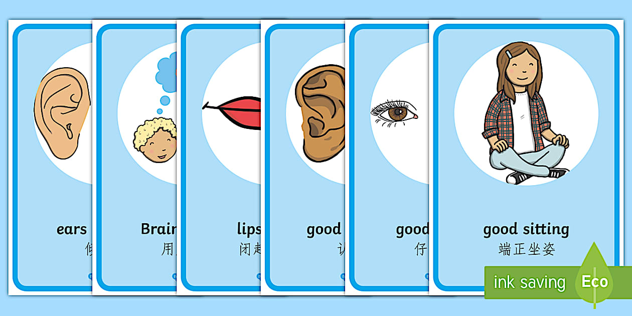 Editable Good Listening Display Posters - English/Mandarin Chinese