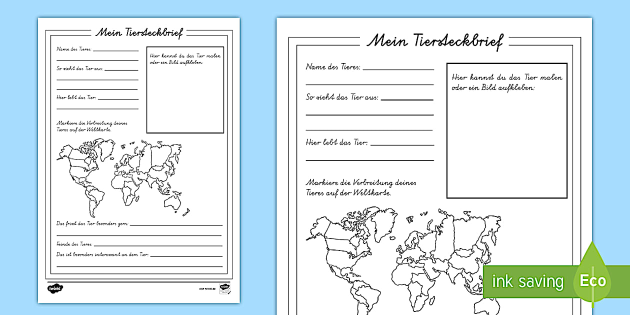 Mein Tiersteckbrief Arbeitsblatt (Teacher-Made) - Twinkl