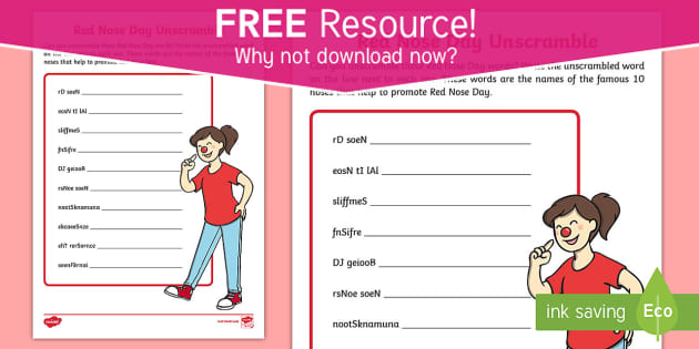 FREE! - Red Nose Day: Unscramble Worksheet / Worksheet
