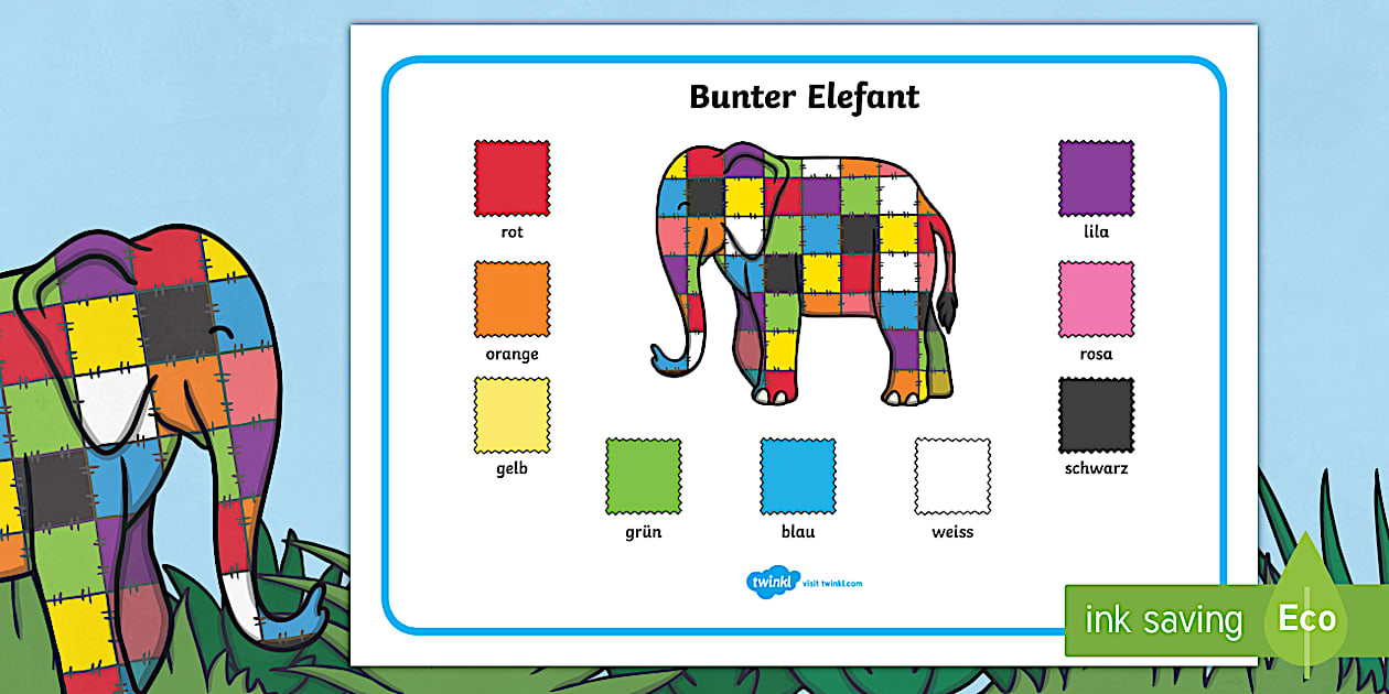 Colour Elmer Matrix Elmer Farbe Wort Matte German (teacher made) - Twinkl