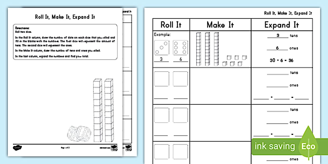 Place Value Roll It, Make It, Expand It Activity Twinkl