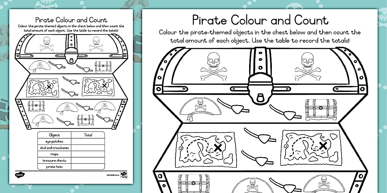 Pirate Colour and Count Worksheet (Teacher-Made) - Twinkl