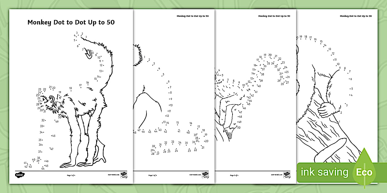 Monkey Dot to Dot Up to 50 (Teacher-Made) - Twinkl