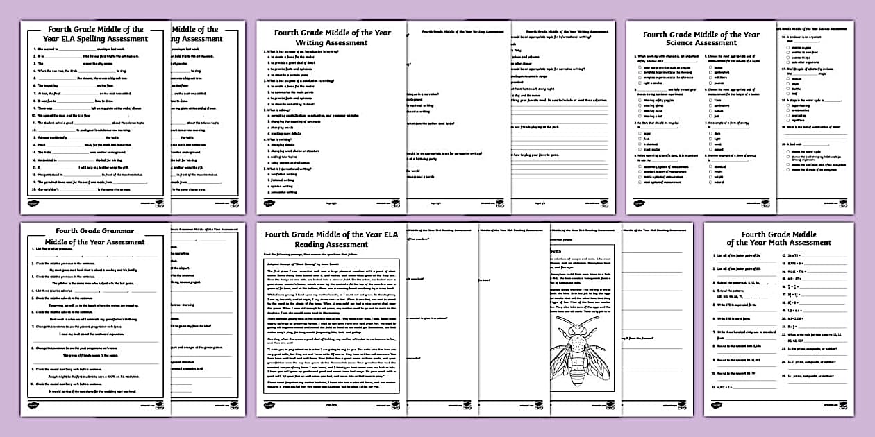 Fourth Grade Middle of the Year Assessment Pack - Twinkl