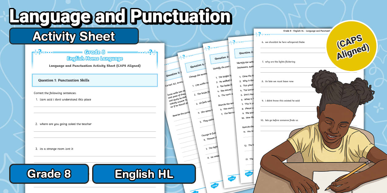 Grade 8 - English HL - Language and Punctuation Activity Sheet (CAPS ...