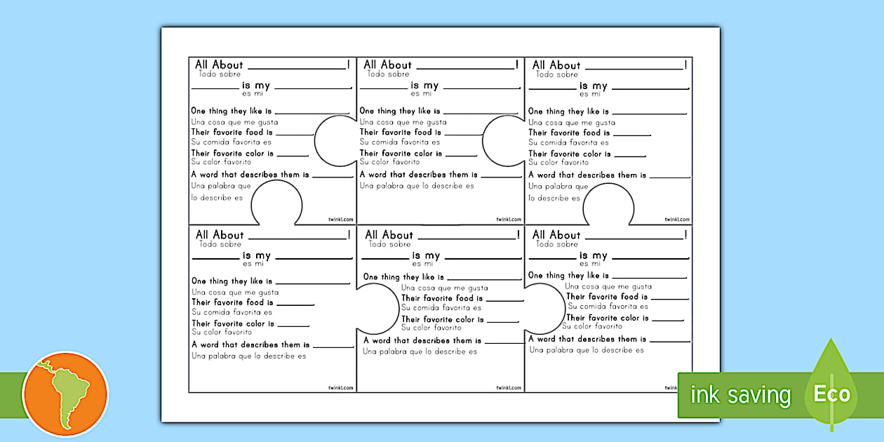 All About Me and My Family Puzzle English/Spanish - Back to school- Guía de
