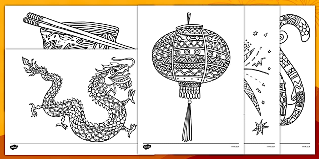 Adult Colouring Mindfulness Chinese New Year Sheets - Twinkl