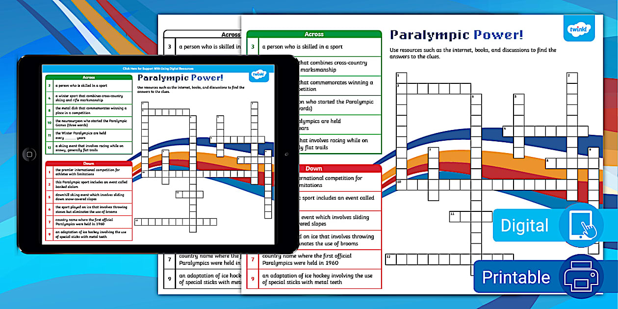 Paralympic Power Crossword Winter Games Worksheet