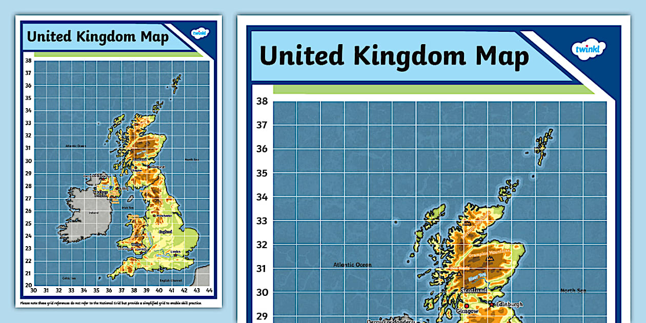 UK Map with Grid References - Twinkl - KS2 (teacher made)