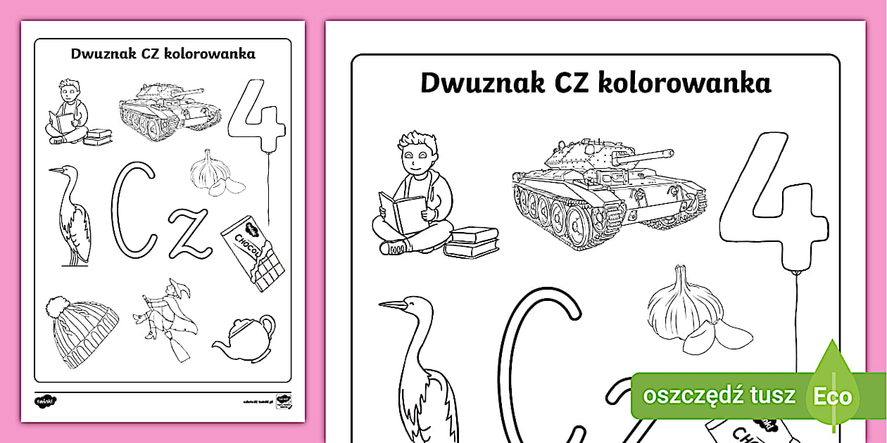 Gloska Litera Alfabet Sprawdzian Klasa 4 Chomikuj Dwuznak CZ | Kolorowanka z głoską CZ | Litery i alfabet