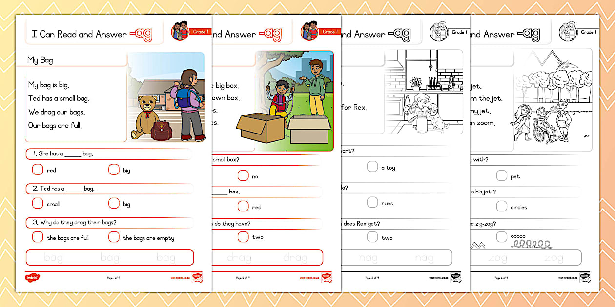 Grade 1 Phonics: Reading Comprehension -ag (teacher made)