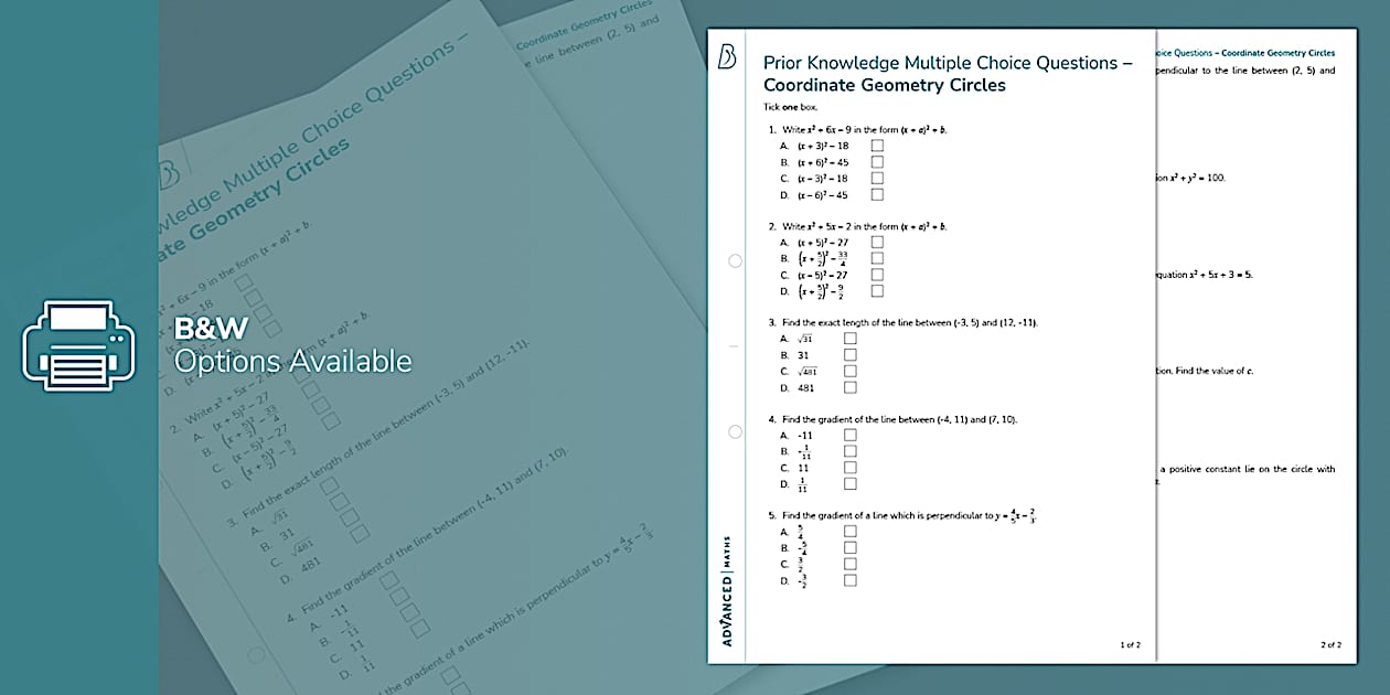 👉 Equation of a Circle - Prior Knowledge Multiple-Choice Questions
