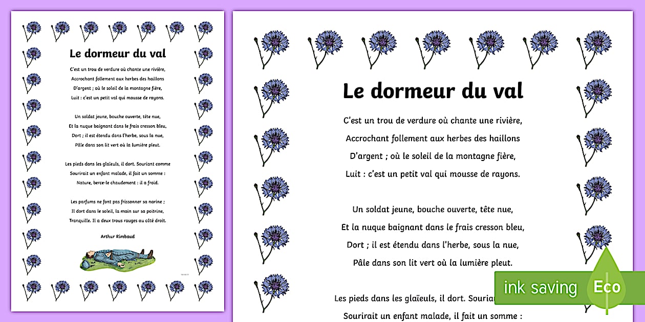 Poème Le dormeur du val pour l’Armistice | Ressources