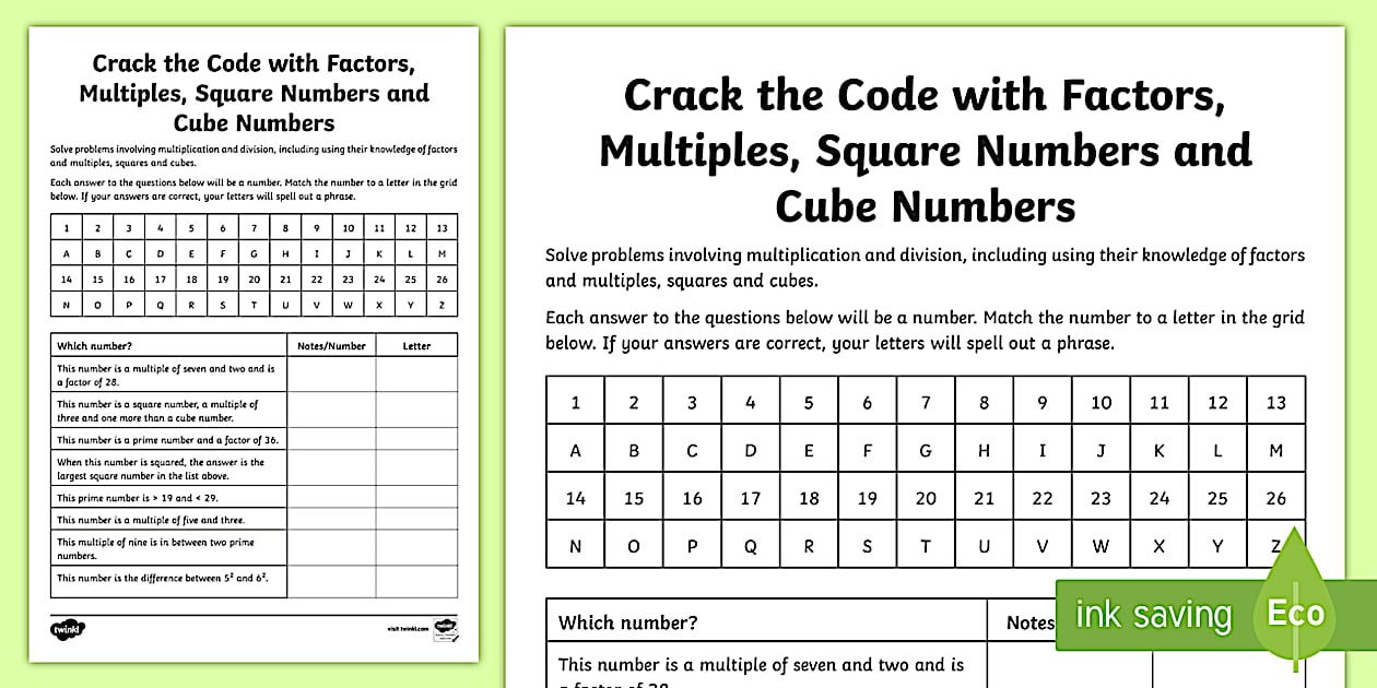 Editable Crack the Code with Factors, Multiples, Squares and Cube Numbers