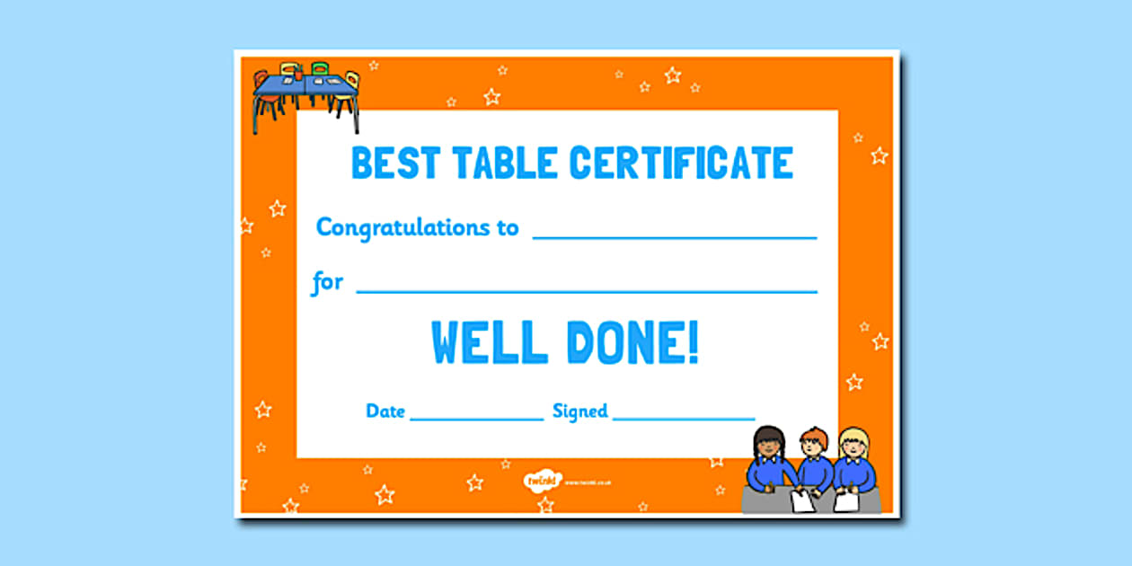 Editable Best Table Award Certificate (teacher made)