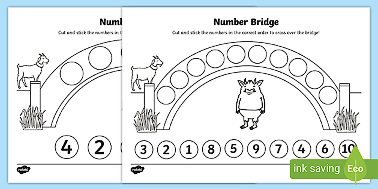 Number Bridge Cut and Stick Worksheet - Twinkl