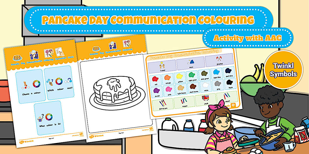 Twinkl Symbols: Pancake Day Communication Colouring Activity with AAC