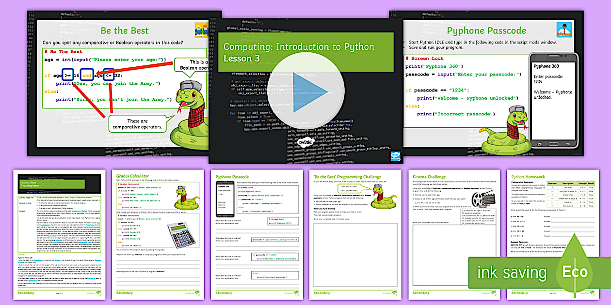 Introduction to Python: Lesson 3 (teacher made) - Twinkl