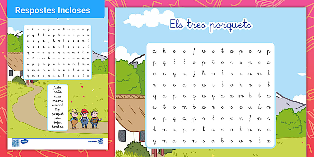 Sopa de lletres: Els tres porquets - Català - Twinkl