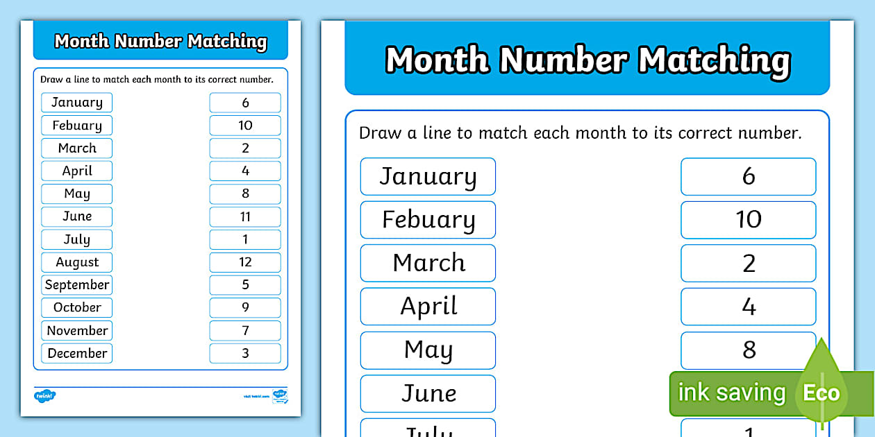 👉 Month Number Matching Worksheet (teacher made) Twinkl
